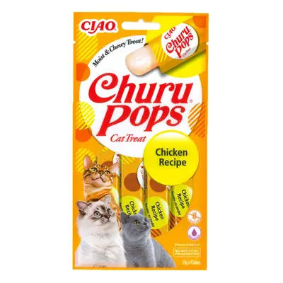 INABA CIAO Churu Pops, Pui, recompense lichide fără cereale pisici, topping pate, 15g x