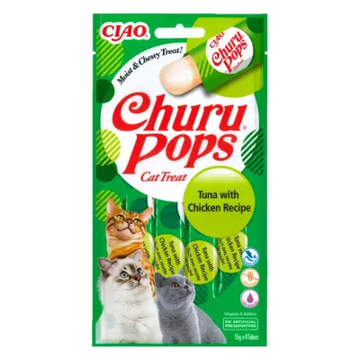 INABA Churu Pops, Ton și Pui, punguță recompense fără cereale pisici, (topping), 60g