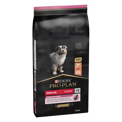 PURINA Pro Plan Sensitive Skin Puppy M, Somon, hrană uscată câini junior, piele și blană, 12kg