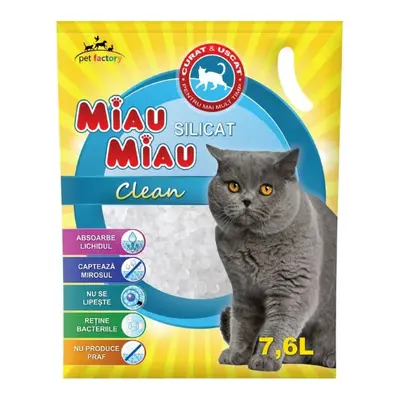 MIAU MIAU Clean, neparfumat, așternut igienic pisici, granule, silicat, neaglomerant, neutraliza