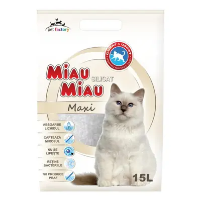 MIAU MIAU Maxi, neparfumat, așternut igienic pisici, granule, silicat, neaglomerant, neutralizar