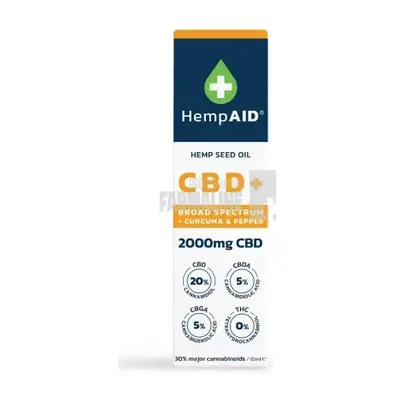 Ulei de canepa cu 2000 mg CBD, 500 mg CBDA, 500 mg CBGA, 200 mg Curcuma, 5 mg Piper negru 10 ml