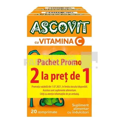 Ascovit cu aroma de piersica 100 mg 20 comprimate Oferta 2 la pret de 1