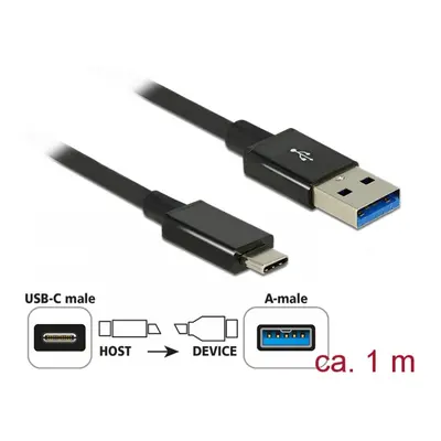 Cablu SuperSpeed USB 3.1 tip C (host) la USB-A (device) T-T 1m coaxial negru Premium, Delock 839