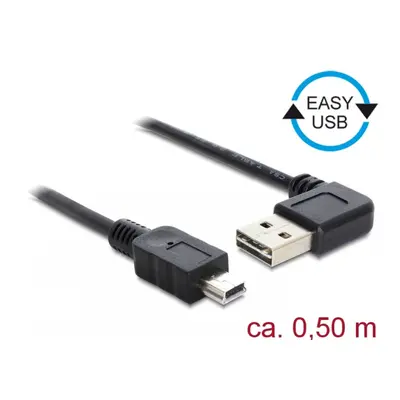 Cablu EASY-USB 2.0 tip A unghi stanga/dreapta la mini USB T-T 0.5m Negru, Delock 85175