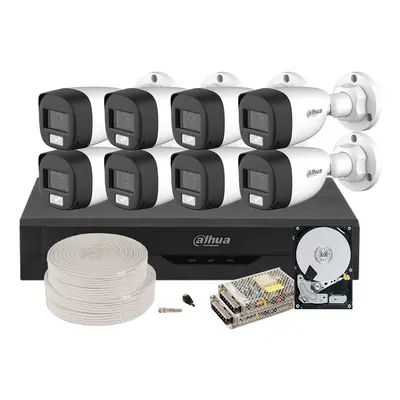 Kit complet supraveghere video, 8 Camere 2MP, Iluminare duala 20m, HDD 2TB, DVR 8 canale, Dahua 