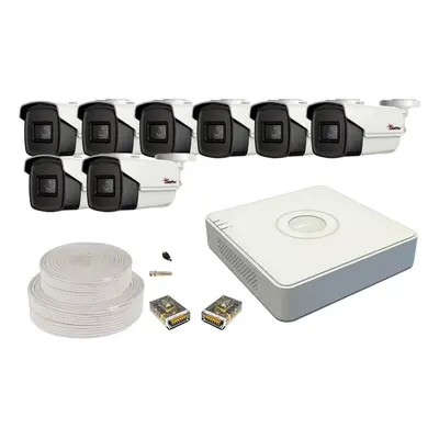 Kit supraveghere video, DVR cu 8 camere bullet, 5MP, smart IR 80m, accesorii incluse, KIT-8SAFPR