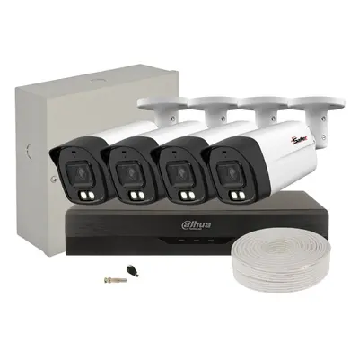 Sistem de supraveghere 4 camere exterior 8MP, LED Alb 40m, Lentila 2.8 mm, DVR 4 canale, Accesor