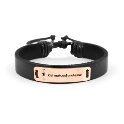 Best Teacher - Bratara personalizata din piele "Cel mai cool profesor" din argint 925 placat cu 