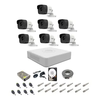 Sistem supraveghere audio-video Hikvision 7 camere 5 Mp, IR 20 m