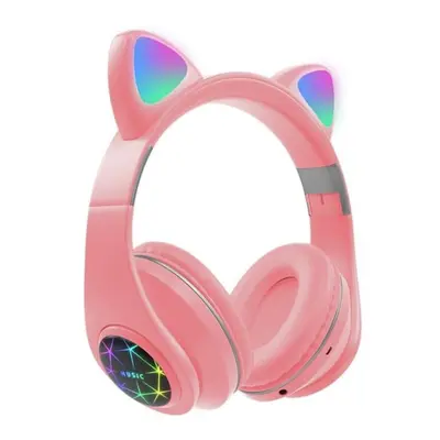 Casti over-ear wireless M2, Bluetooth 5.0, Aux IN si microSD, Urechi Pisica cu Lumini RGB, Radio