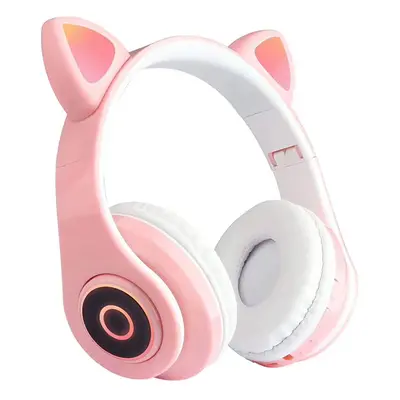 Casti wireless over-ear B39, Bluetooth, Microfon, Urechi Pisica cu Lumini, Pink