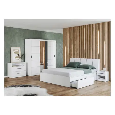 Set dormitor alb pat tapitat - Blanco - Configuratia 4