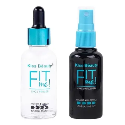 Set Machiaj, Primer si Spray Fixare, Kiss Beauty, Fit Me, Pentru Ten Normal, Mixt, Gras