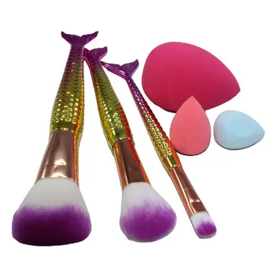 Set aplicatoare machiaj, Makeup, 3 pensule, 3 bureti