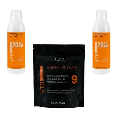 Pachet Decolorat ETB Hair Professional Bright Blonde, Pudra Gri Tonuri g, Oxidant Crema 9% si 6%