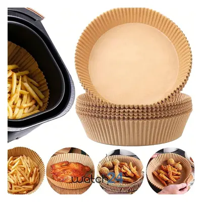 Set 50 bucati hartie de copt, Unica folosinta, Pentru air fryer, 16x16x4.5 cm, Maro, Rotunde