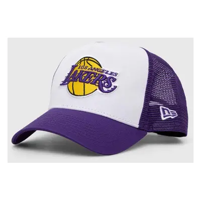 New Era șapcă culoarea alb, cu imprimeu, LOS ANGELES LAKERS 60348857.WHITRPTRP-WHITRPTRP