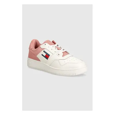 Tommy Jeans sneakers din piele TJW RETRO BASKET MIX MEDIA culoarea roz, EN0EN02653