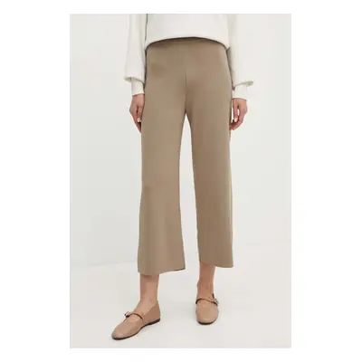 Max Mara Leisure pantaloni femei, culoarea bej, drept, high waist, 2426336017600