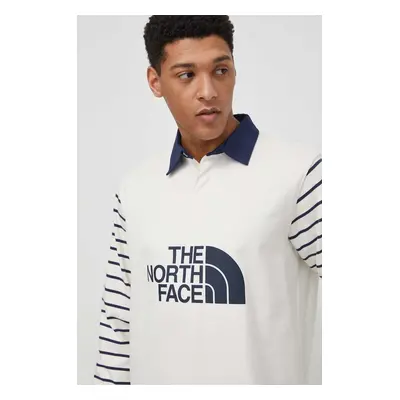 The North Face longsleeve din bumbac culoarea bej, cu imprimeu