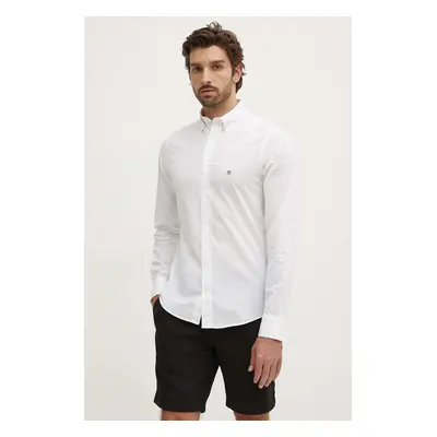 Gant camasa din bumbac barbati, culoarea alb, cu guler button-down, slim