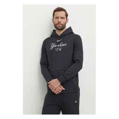 Nike bluza New York Yankees barbati, culoarea negru, cu glugă, cu imprimeu