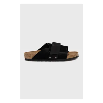 Birkenstock papuci din piele Kyoto barbati, culoarea negru, 1022350