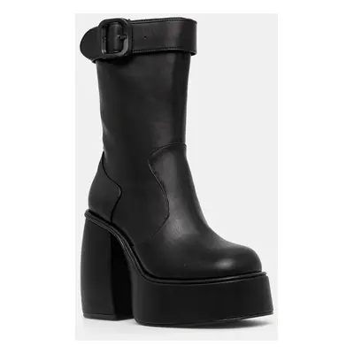 Buffalo botine Heart Bootie Buckle femei, culoarea negru, cu toc drept, 1220059-BLK