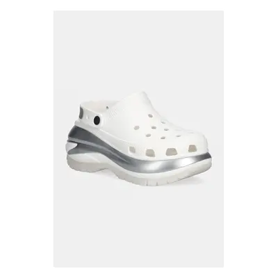 Crocs papuci Mega Crush Metallic Clog femei, culoarea alb, cu platforma, 210368