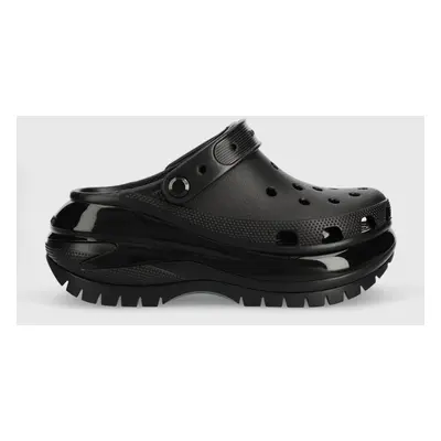 Crocs papuci Classic Mega Crush Clog femei, culoarea negru, cu platformă 207988