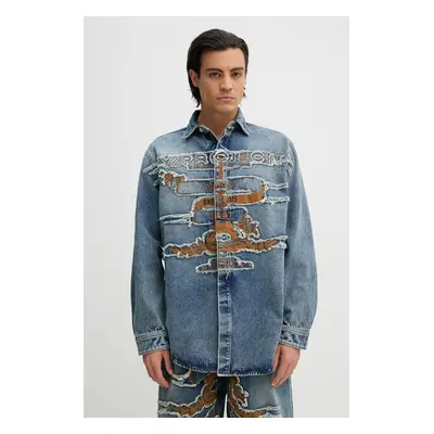 Y/Project camasa jeans EVERGREEN PARIS' BEST PATCH DENIM SHIRT cu guler clasic, relaxed, 207SI00