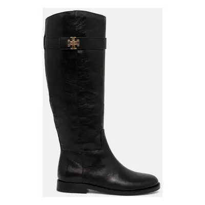 Tory Burch cizme T Lock Riding Boot femei, culoarea negru, cu toc plat, 158799-006