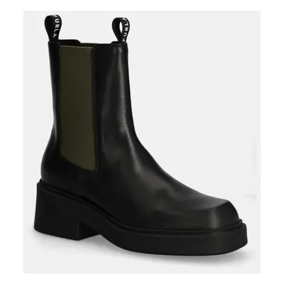 Furla ghete de piele College Chelsea Boot femei, culoarea negru, cu toc plat, YI49FCG BX1327 352