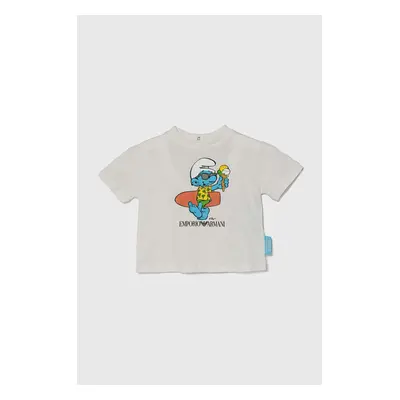 Emporio Armani tricou din bumbac pentru bebelusi x The Smurfs culoarea alb, cu imprimeu