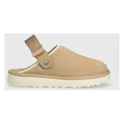 UGG papuci din piele intoarsa Goldencoast Clog culoarea bej, 1142172