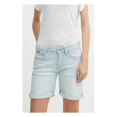 Pepe Jeans pantaloni scurti jeans SLIM SHORT MW femei, neted, medium waist, PL801120RH6