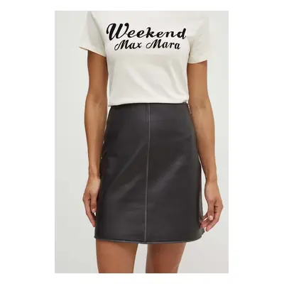 Weekend Max Mara fusta de piele culoarea negru, mini, drept, 2425406011600