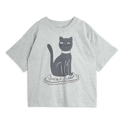 Mini Rodini tricou de bumbac pentru copii Cat culoarea gri, cu imprimeu, 2472012294