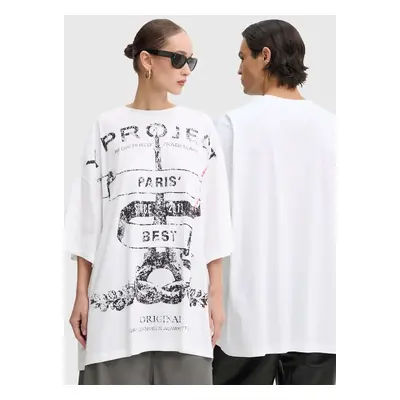 Y/Project tricou din bumbac EVERGREEN PARIS' BEST PINCHED T-SHIRT culoarea alb, cu imprimeu, 204