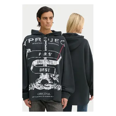 Y/Project hanorac de bumbac EVERGREEN PARIS' BEST PINCHED HOODIE culoarea negru, cu glugă, cu im