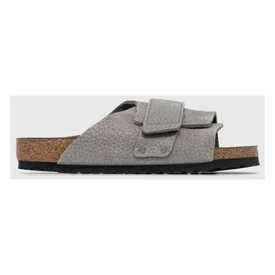 Birkenstock papuci din piele KYOTO barbati, culoarea gri, 1024502