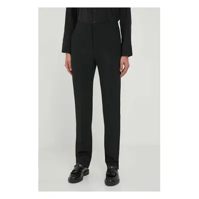 Emporio Armani pantaloni femei, culoarea negru, drept, medium waist