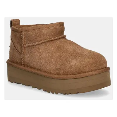 UGG cizme de zapada din piele intoarsa CLASSIC ULTRA MINI PLATFORM culoarea maro