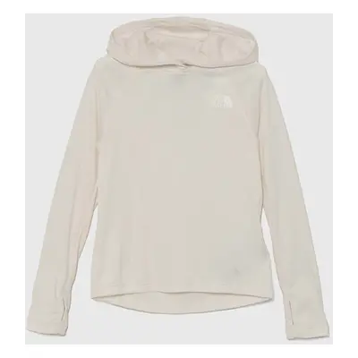 The North Face bluza copii SUMMER LT SUN HOODIE culoarea bej, cu glugă, neted