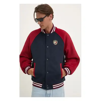 Tommy Jeans jacheta bomber din amestec de lana culoarea albastru marin, de tranzitie, DM0DM19631