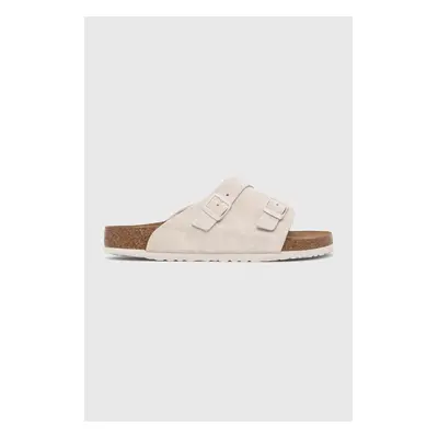 Birkenstock papuci din piele Zürich barbati, culoarea bej, 1025028