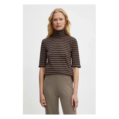 Max Mara Leisure pulover de lana femei, culoarea maro, light, cu guler, 2426366098600