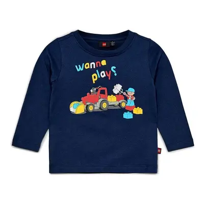 Lego longsleeve din bumbac pentru copii culoarea albastru marin, cu imprimeu