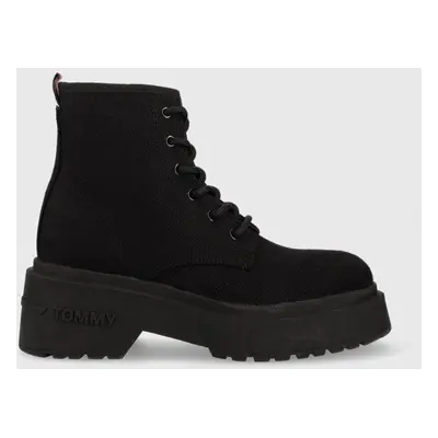 Tommy Jeans ghete LACE UP FESTIV BOOTS femei, culoarea negru, EN0EN02133